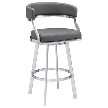 Saturn Contemporary 26 Counter Height Barstool in Brushed Stainless Steel...