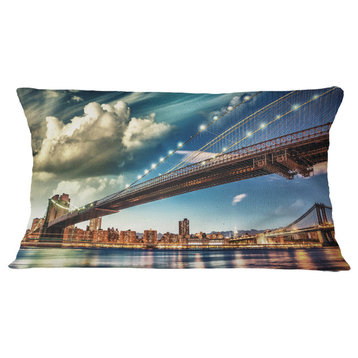Manhattan Skyline At Summer Cityscape Photo Throw Pillow, 12"x20"