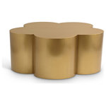 Meridian Furniture - Lucky Iron Coffee Table, Gold, Coffee Table - Ideal for modern or eclectic interiors, the Lucky brushed gold iron coffee table effortlessly combines artistry and practicality, becoming a centerpiece in any room.With its clover-like silhouette, this table brings a playful yet sophisticated charm. The smooth surface provides both functionality and style, while the rounded shapes create a soft contrast to the industrial material.