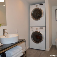 Stackable laundry in bathroom space