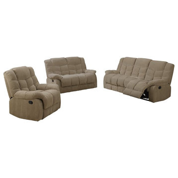 Sunset Trading Heaven on Earth 3-Piece Fabric Reclining Living Room Set in Tan