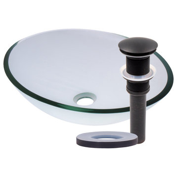 Ovale Clear Tempered Glass Vessel Bathroom Sink and Drain, Oil Rubbed Bronze