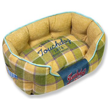 Touchdog 'Archi-Checked' Designer Plaid Oval Dog Bed, Yellow, Large