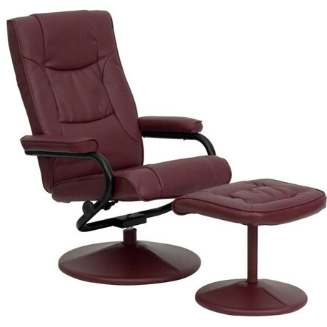 Recliner and Ottoman with Wrapped Base in Burgundy LeatherSoft