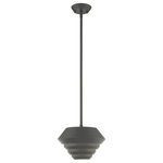 Livex Lighting - Livex Lighting Scandinavian Gray 1-Light Mini Pendant - A celebration of classic Danish lighting architecture, the Amsterdam mini pendant is elegantly tidy, creating lovely form out of functional necessity. The tiered metal shade echoes the shade's curvature and creates clean and bright ambience.