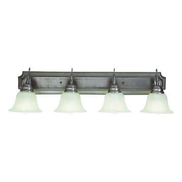 Brushed Nickel and Marbleized Glass 4-Light Fluorescent Bath Wall Fixture