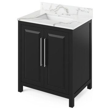 Jeffrey Alexader Cade 30" Black Single Sink Vanity With Quartz Top