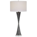 Uttermost - Uttermost Renegade Ribbed Iron Table Lamp - Constructed From Cast Iron, This Table Lamp Features A Masculine Look With Ribbed Texture And An Hourglass Silhouette, Displayed On A Thick Crystal Foot. A White Hardback Drum Shade Completes The Look.