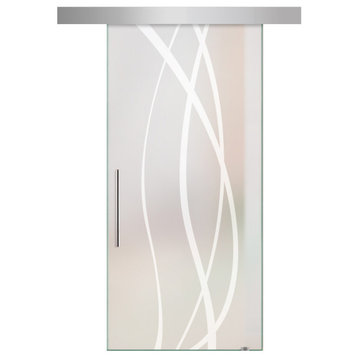 Sliding Glass Door With Frosted Design ALU100, Full-Private, 30"x81", Left, T-Handle Bars