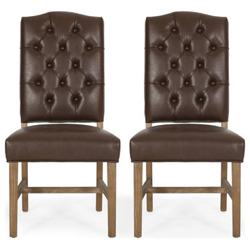 Loyning Contemporary Tufted Dining Chairs (Set of 2), Dark Brown/Natural, Faux Leather