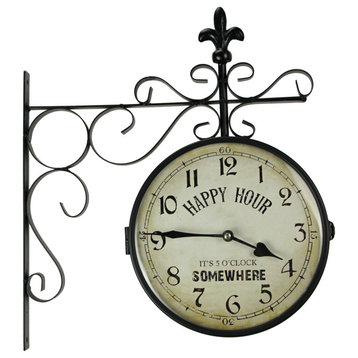 Metal Decorative Vintage Happy Hour Double Sided Wall Clock Rustic Home Decor