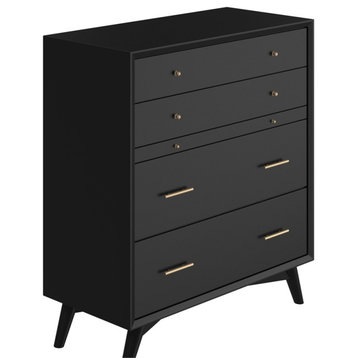 Alpine Furniture Flynn Mid Century Modern 4 Drawer Multifunction Chest in Black
