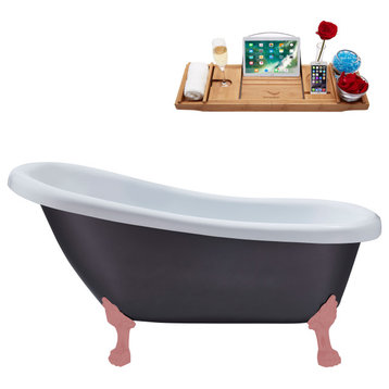 61" Streamline N484PNK-IN-WH Soaking Clawfoot Tub and Tray With Internal Drain
