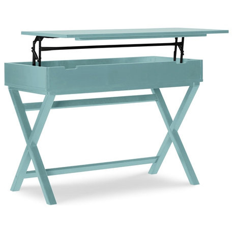 Linon Peggy Lift Top Stand Up Wood Desk with X-Frame Legs in Turquoise Blue