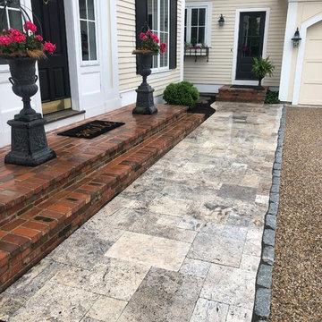 Travertine Walkway with cobblestone edge