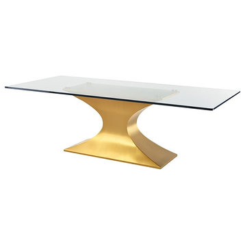 Nuevo Praetorian 78" Stainless Steel & Glass Dining Table in Gold/Clear