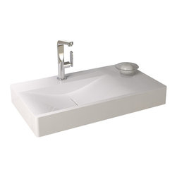 ADM Bathroom Design - ADM Rectangular Ramped Wall Mounted Sink, White, 39", Glossy White - Bathroom Sinks