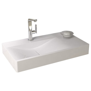 ADM Rectangular Ramped Wall Mounted Sink, White, 39", Glossy White