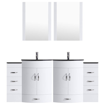 84" White Vanity, 30" Double Sink Bases, Double 12 Drawer Bases, LV5-C17-84-W