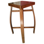 Master Garden Products - Stave Oak Wood Bar stool handcrafted from reclaimed wine barrels - Our classic oak stave bar stool is handcrafted using French Oak recycled wine barrel staves from the Pacific Northwest. Each stave is carefully selected according to the color tone. They are cleaned, hand-sanded, and resurfaced to put new life into these used wine barrels. The seat is then crafted from Plantation Teak wood from Indonesia for a long-lasting and durable seat. The stool is then finished with a coat of lacquer for protection. The seat is 14” x 14”, Stool height is 30.5”.