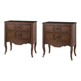 Walnut Drawer Nightstand Set of 2 with Built-In Outlets