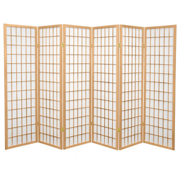 Room Divider, Scandinavian Spruce Wood With Rice Paper Screen, Natural/6 Panels