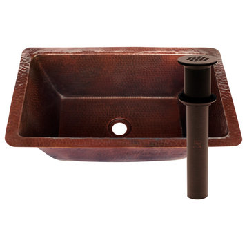 Artesa Rectangular Copper Bath Drop-in Undermount Sink Strainer Drain, Antique