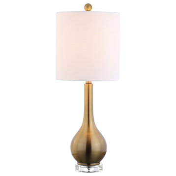 Dylan 25" Metal and Crystal Teardrop Table Lamp, Brass