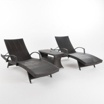 GDF Studio 3-Piece Placerita Outdoor MutliWicker Chaise Lounge with Table Set