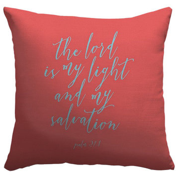 "Psalm 27:1 - Scripture Art in Teal and Coral" Pillow 20"x20"
