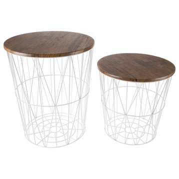 White Triangle Nesting End Tables with Storage, Set of 2 By Lavish Home
