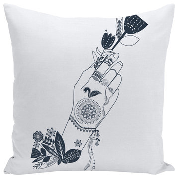 Bohemian Flower Girl Throw Pillow, White, 20x20, With Insert