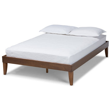 Lucina Mid-Century Modern Walnut Brown Finished Full Size Platform Bed Frame