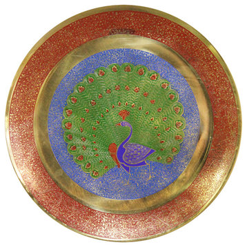 Natural Geo Colorful Peacock Decorative Brass Accent Plate