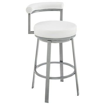 Neura Swivel Stool, Cloud Finish With White Faux Leather