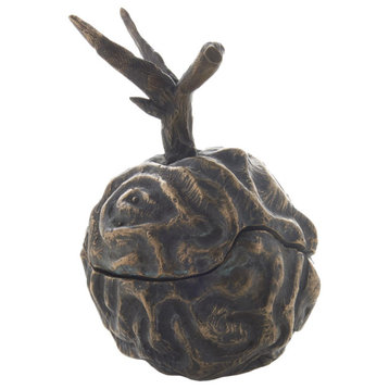 Luxe Cast Bronze Brain Plum Jar Sculpture Fruit Figurine Container Textured Maze
