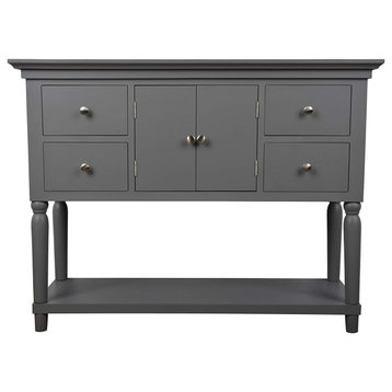 Elegant Console Table, Rounded Carved Legs With Center Cabinet and Drawers, Grey
