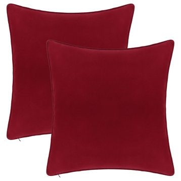 A1HC Soft Velvet Throw Pillow Covers Only, Set of 2, Red, 18"x18"