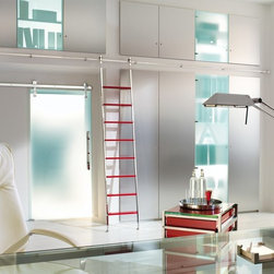 Stainless Steel Telescoping Library Ladder with Optional Red Wood Rungs - Storage And Organization