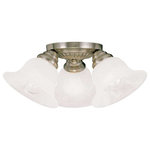 Livex Lighting - Edgemont Ceiling Mount, Antique Brass - This three light flush mount from the Edgemont collection is a fine and handsome fixture that features white alabaster glass. Edgemont is comprised of traditional iron forms in an antique brass finish.