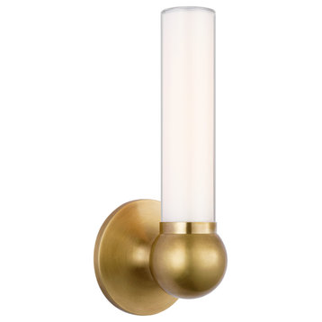 Jeffery Small Bath Sconce in Hand-Rubbed Antique Brass with White Glass
