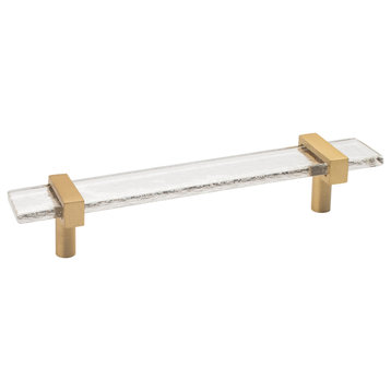 Sietto Adjustable 7" Clear Glass Bar Pull With Satin Brass Base