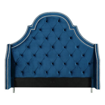 Charlotte Tufted Nailhead Trim Headboard, Navy Velvet, King