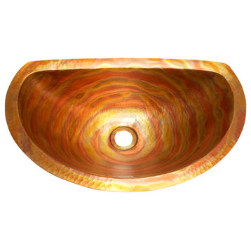 Oval Bathroom Copper Sink With Flat Back And Flat Rim