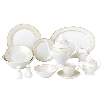 57 Piece Wavy Dinnerware Set-Porcelain China Service for 8 People-Tova