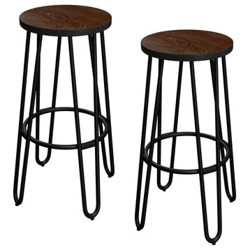 24" Bar Stools, Backless Barstools With Hairpin Legs, Wood Seat, Set of 2