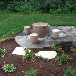 Concrete Java Drum Table with Matching Stools - Patio Furniture And Outdoor Furniture