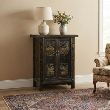Vintage Color Landscape Graphic Mid Size Rustic Black Cabinet GB750S