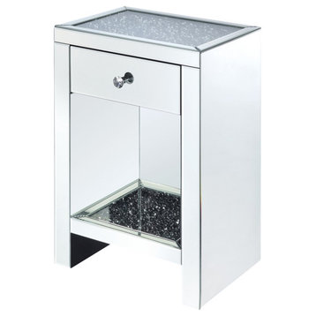 Acme Night Table With Mirrored And Faux Diamonds Finish 97654