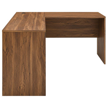 Venture L-Shaped Wood Office Desk, Walnut